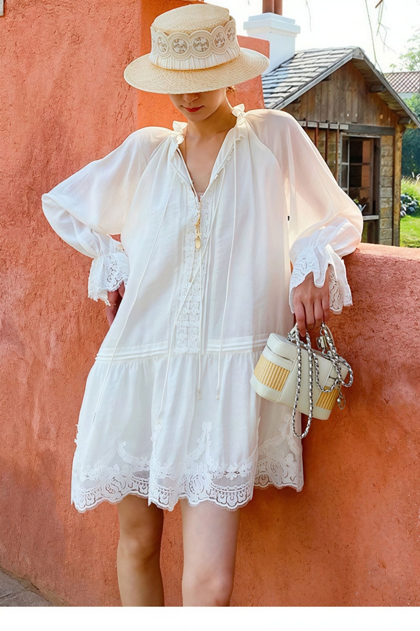 Imara Linen Lace Patchwork Midi Dress