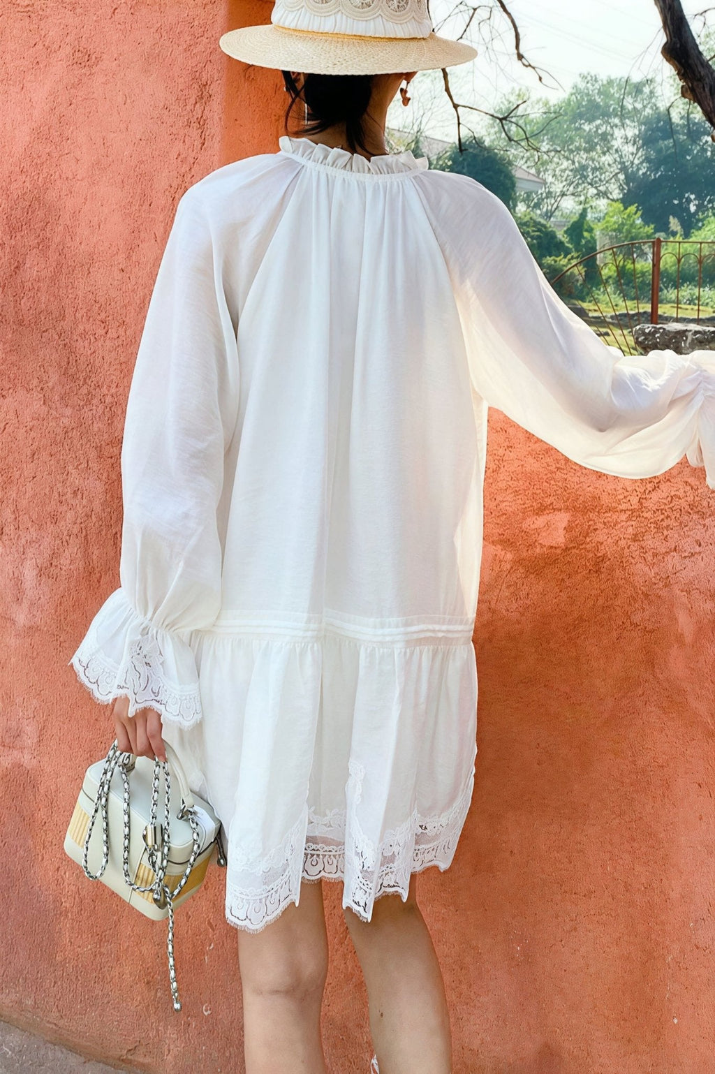 Imara Linen Lace Patchwork Midi Dress