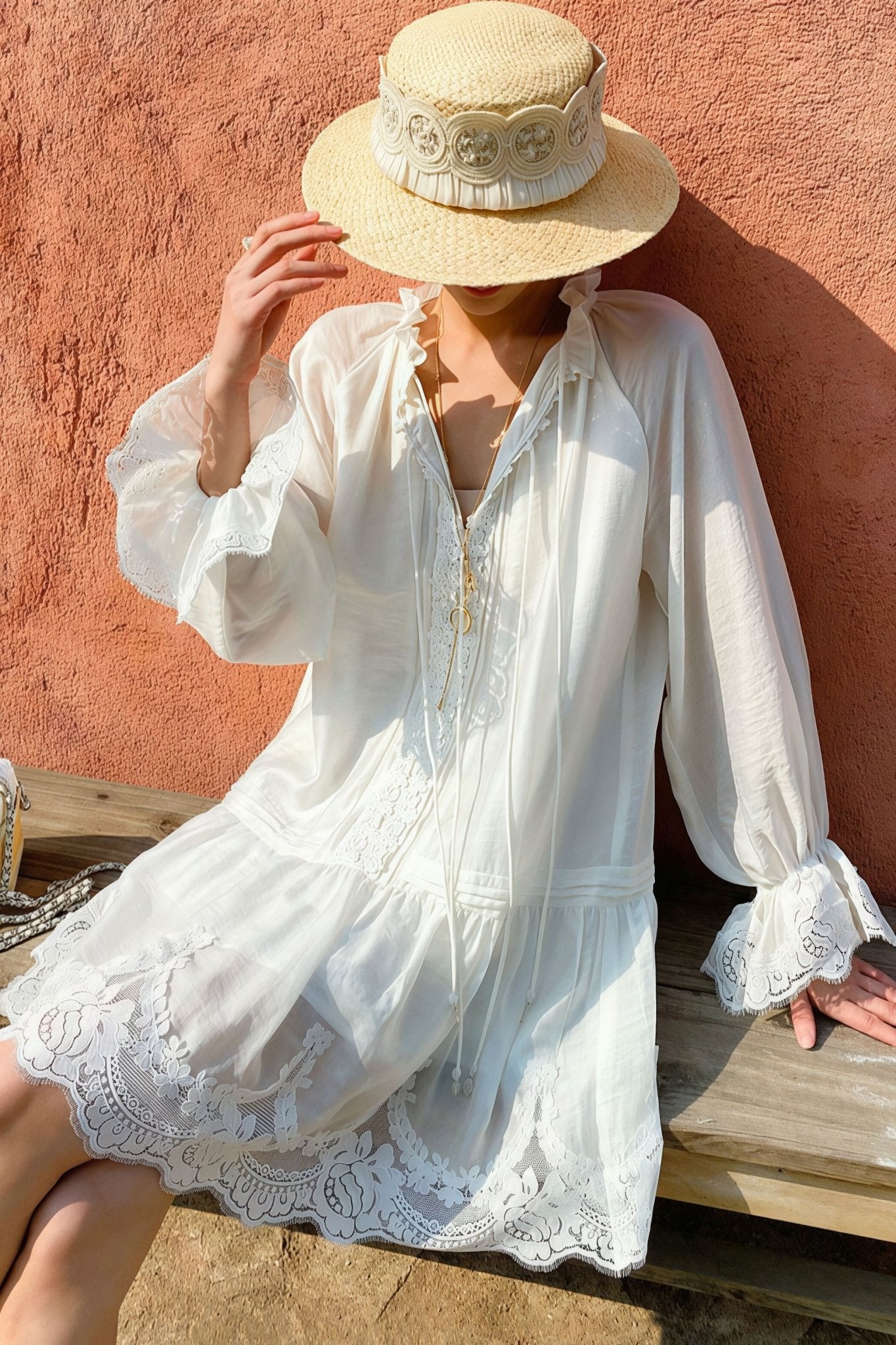 Imara Linen Lace Patchwork Midi Dress
