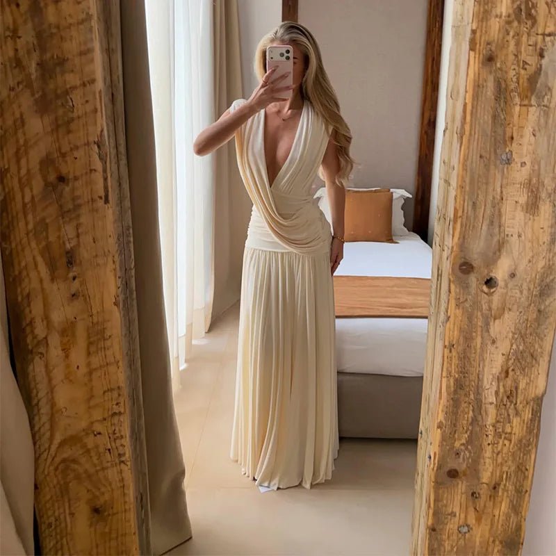 Isabella Draped V-Neck Maxi Dress