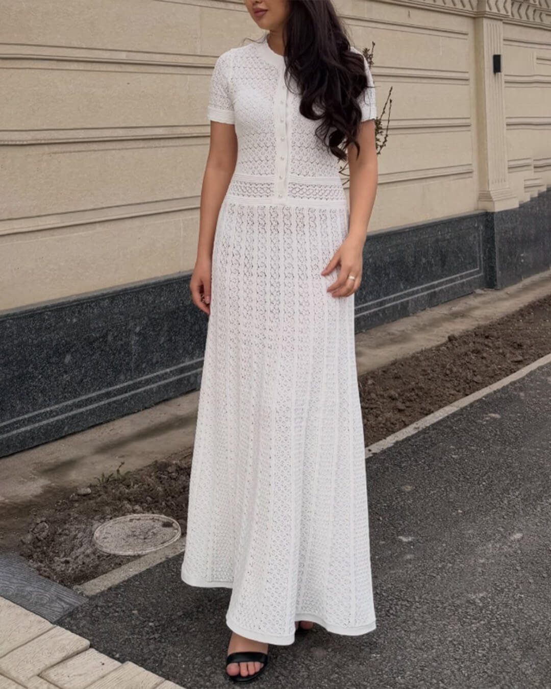 Jeriza Knitted Half-Button Midi Dress