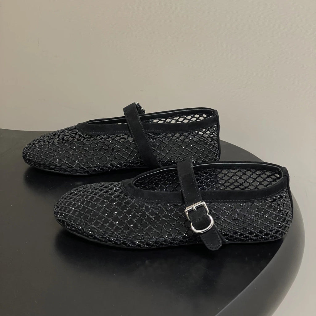 Jessica Rhinestone Mesh Ballet Flats