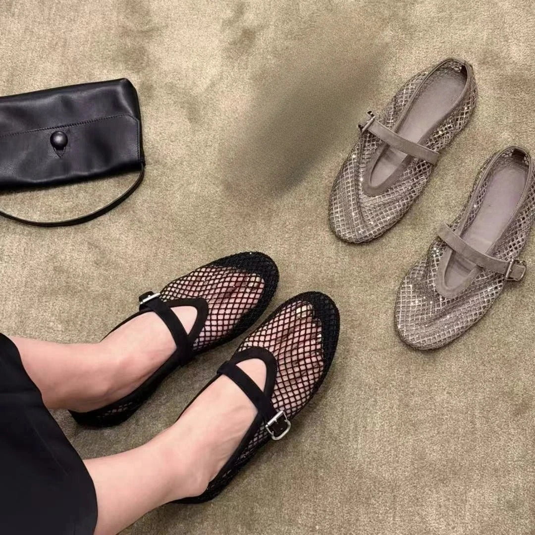 Jessica Rhinestone Mesh Ballet Flats