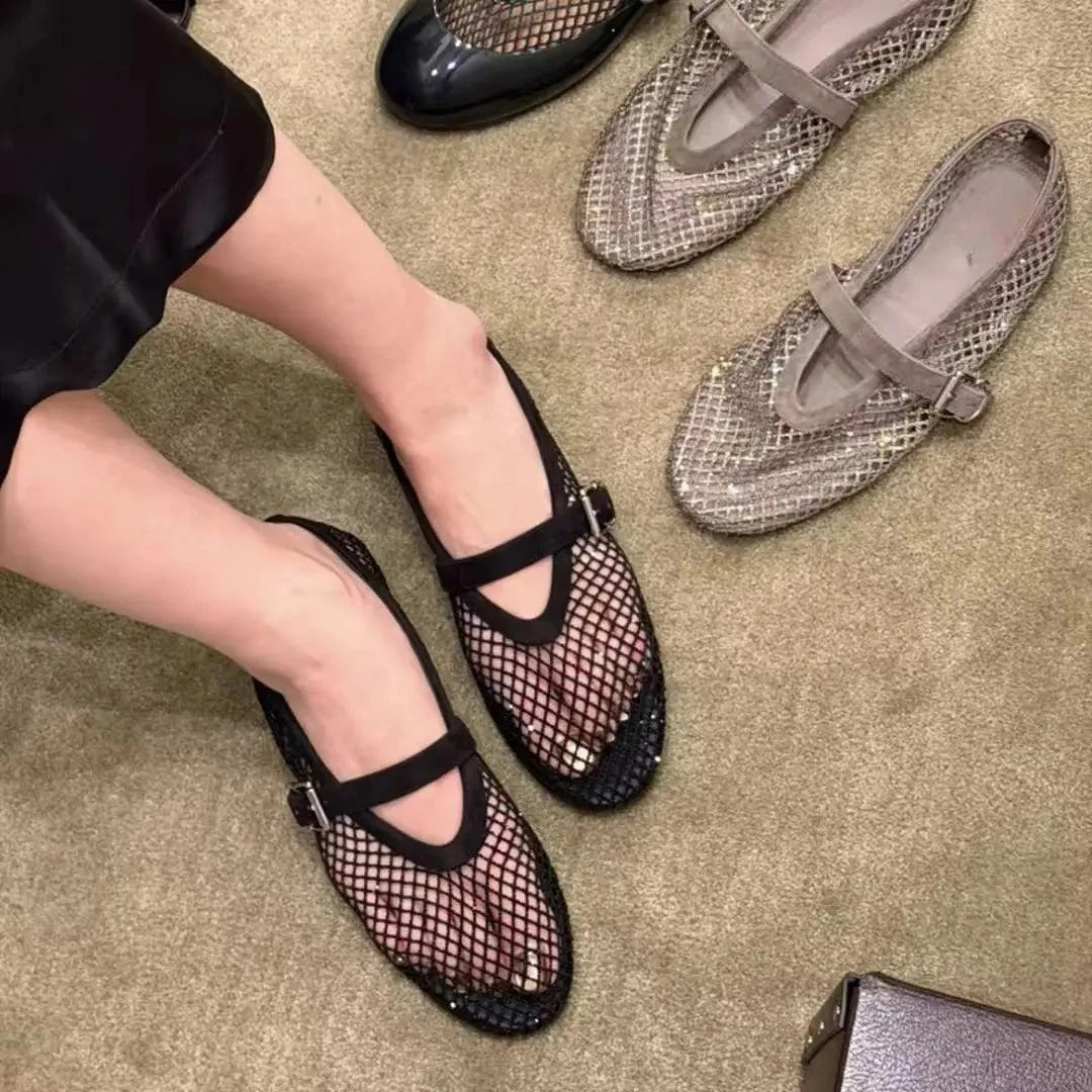 Jessica Rhinestone Mesh Ballet Flats
