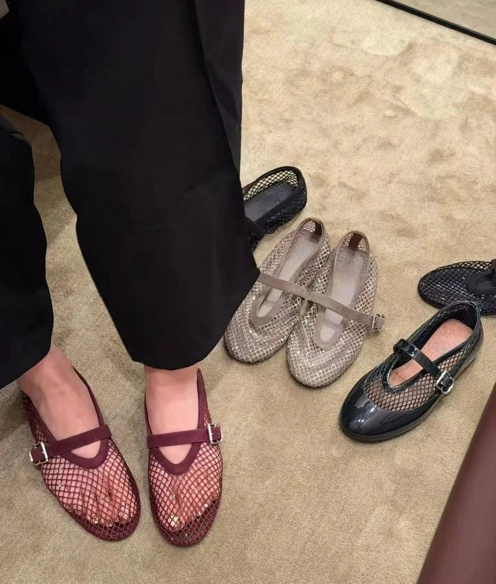 Jessica Rhinestone Mesh Ballet Flats