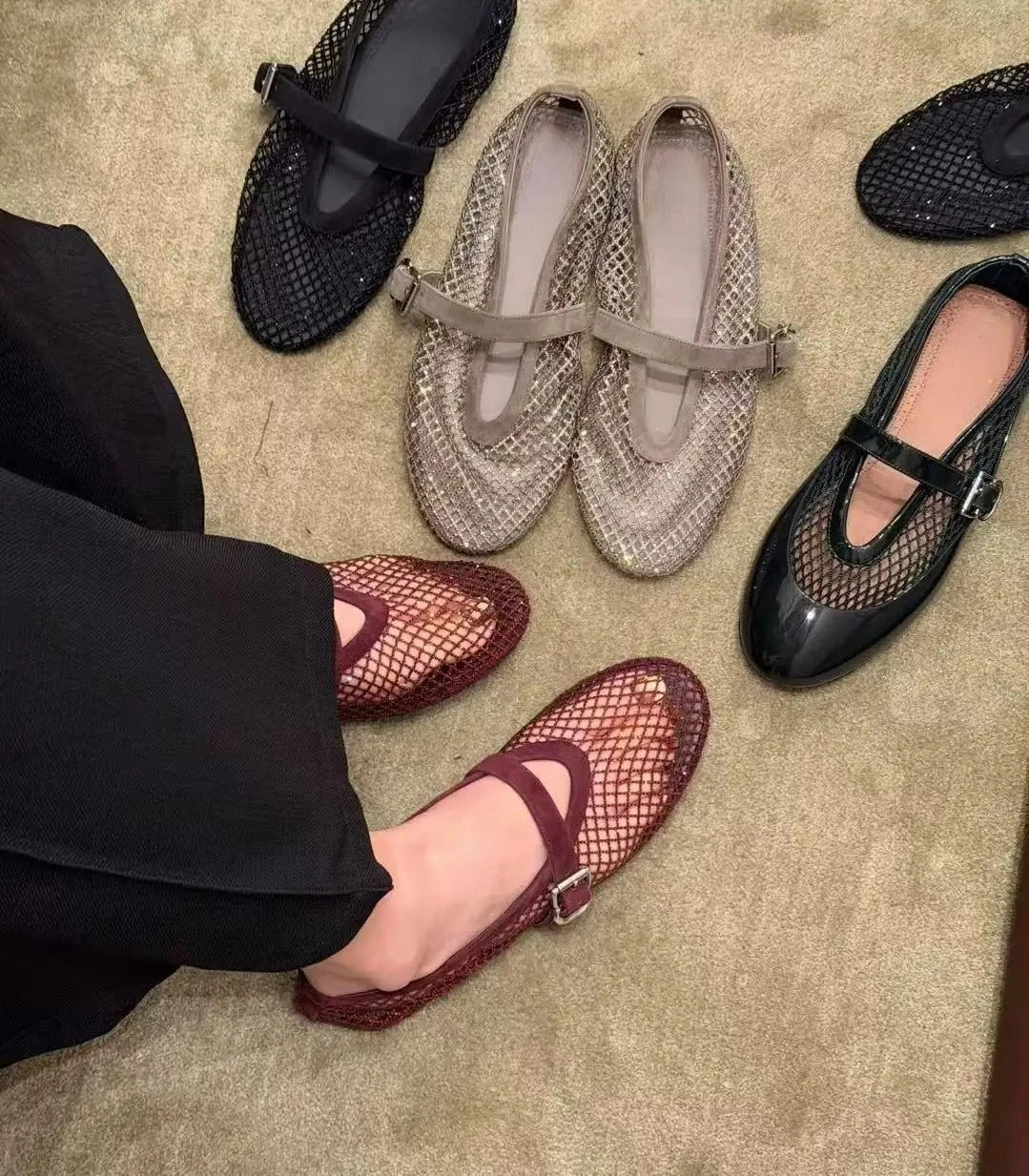 Jessica Rhinestone Mesh Ballet Flats