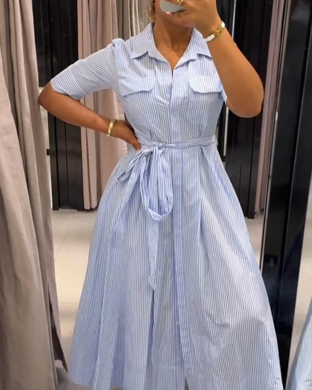 Katniss Striped Lace-Up Collar Maxi Dress