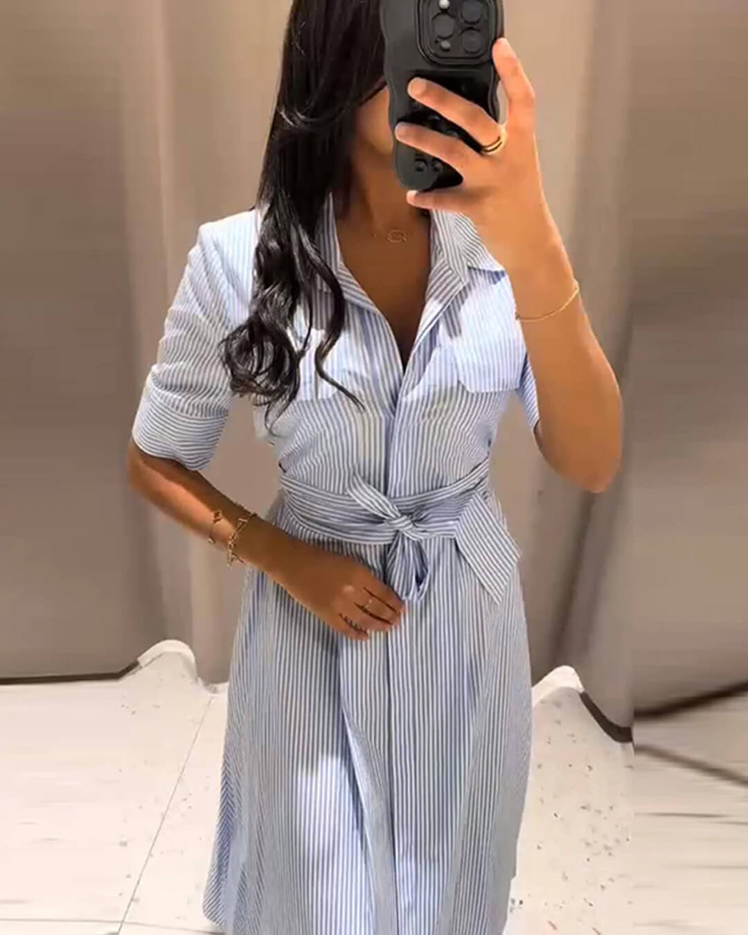 Katniss Striped Lace-Up Collar Maxi Dress