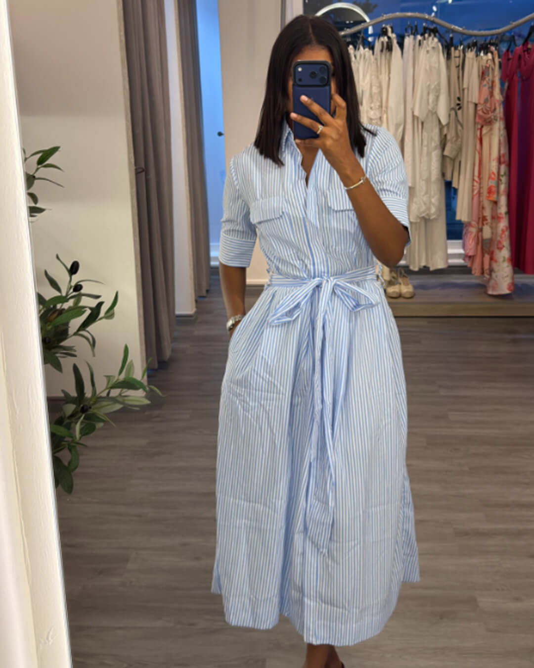 Katniss Striped Lace-Up Collar Maxi Dress