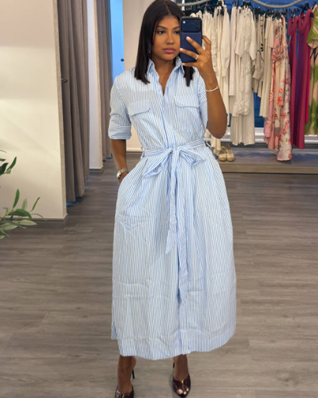 Katniss Striped Lace-Up Collar Maxi Dress