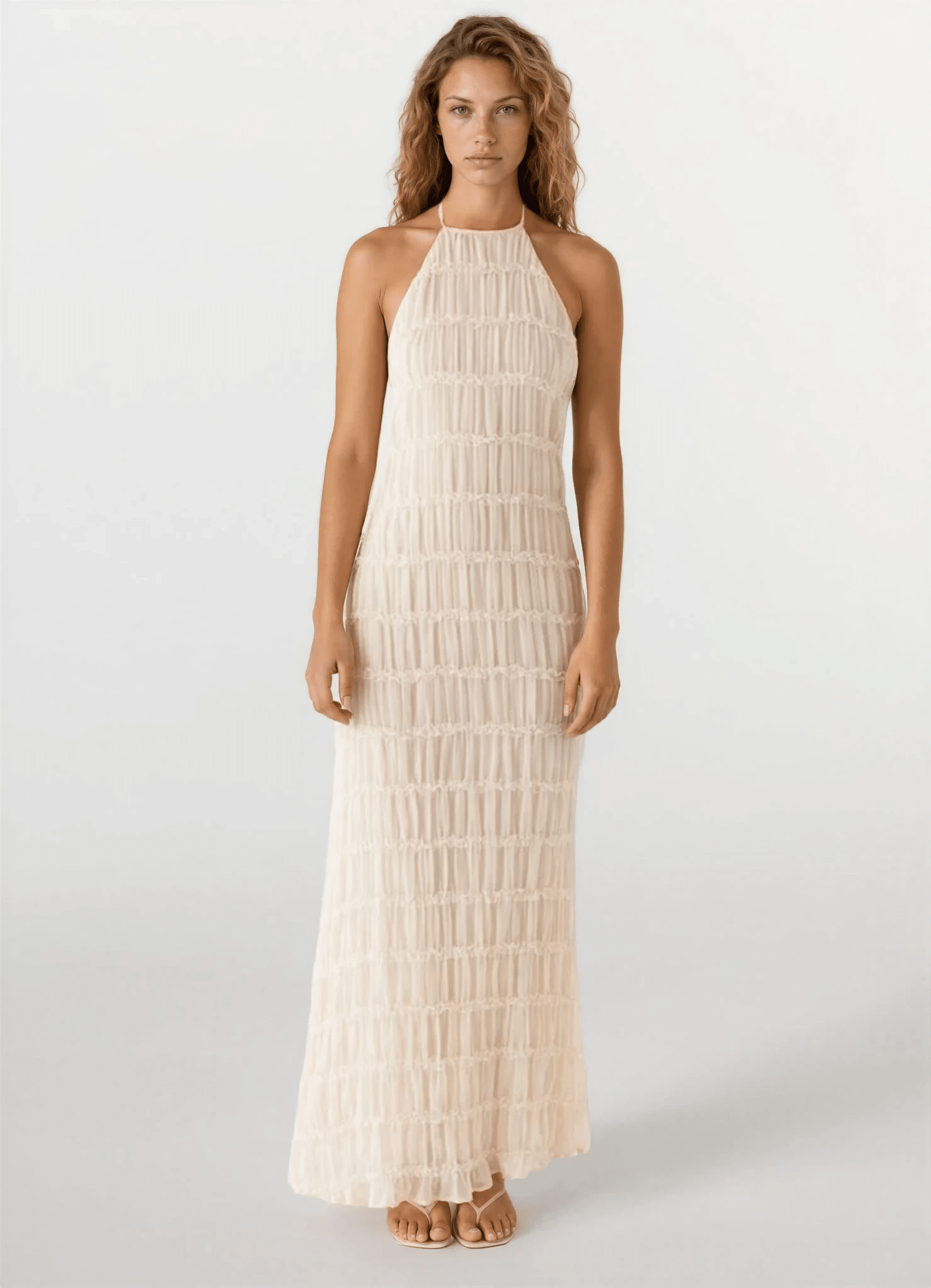 Leslie Backless Sculpted Texture Maxi Dress