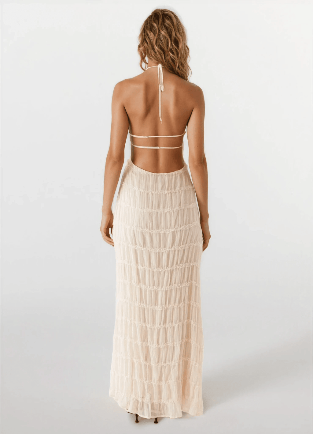 Leslie Backless Sculpted Texture Maxi Dress