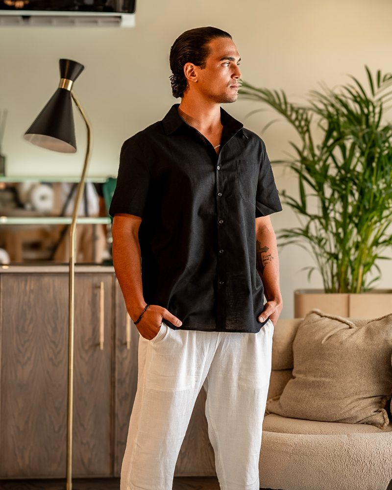 Linen Shirt Short Sleeves Men Summer Casual