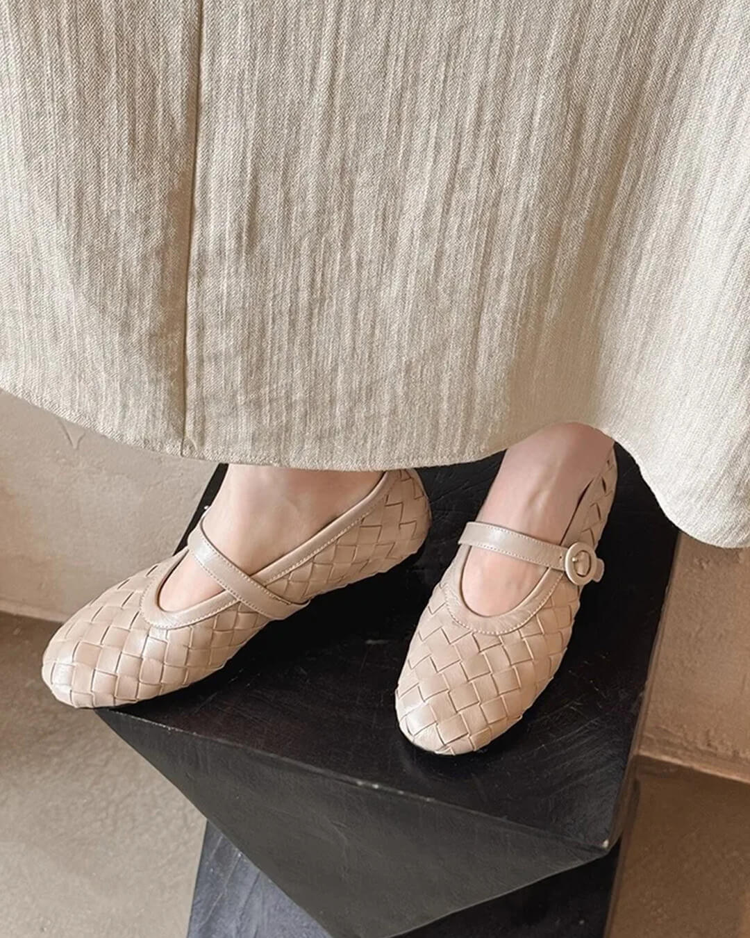 Lisbeth Woven Leather Flat Shoes