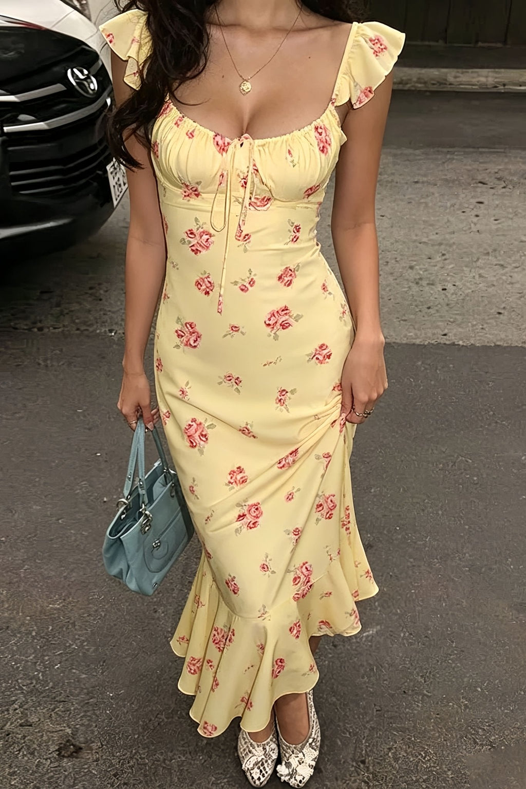 Marigold Floral Slip Midi Dress