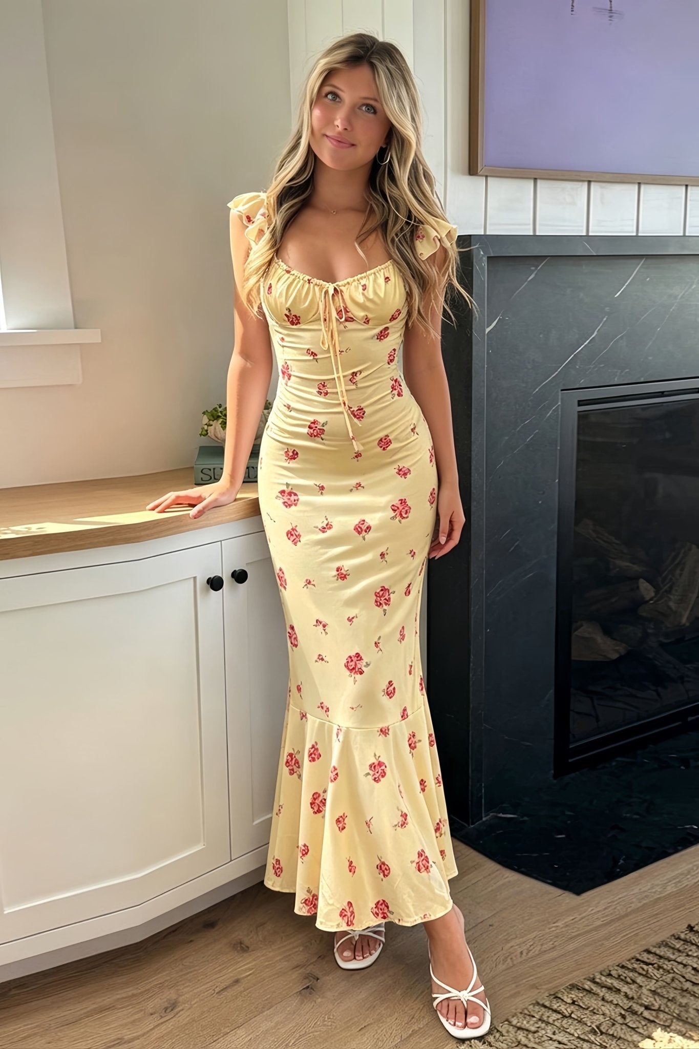 Marigold Floral Slip Midi Dress
