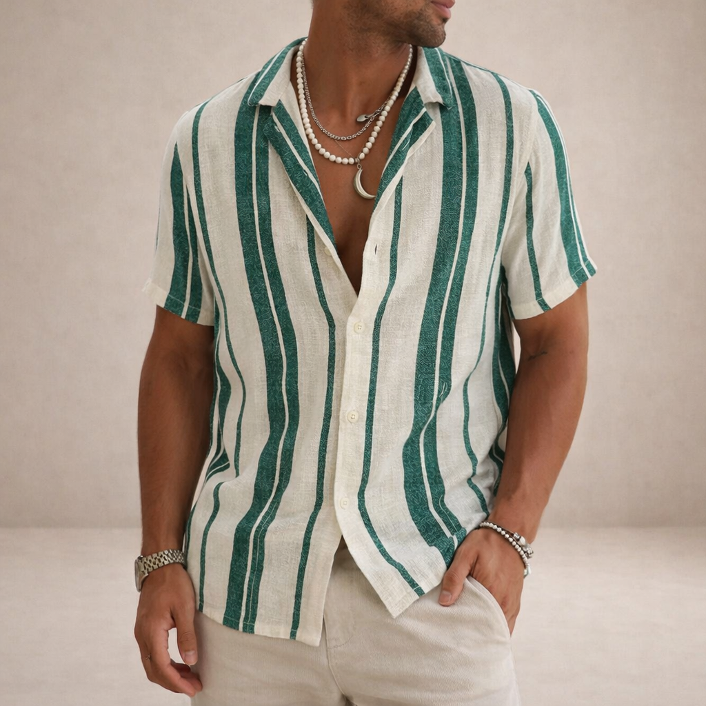 Men's Blouse Regular Fit Linen Long Sleeves Striped