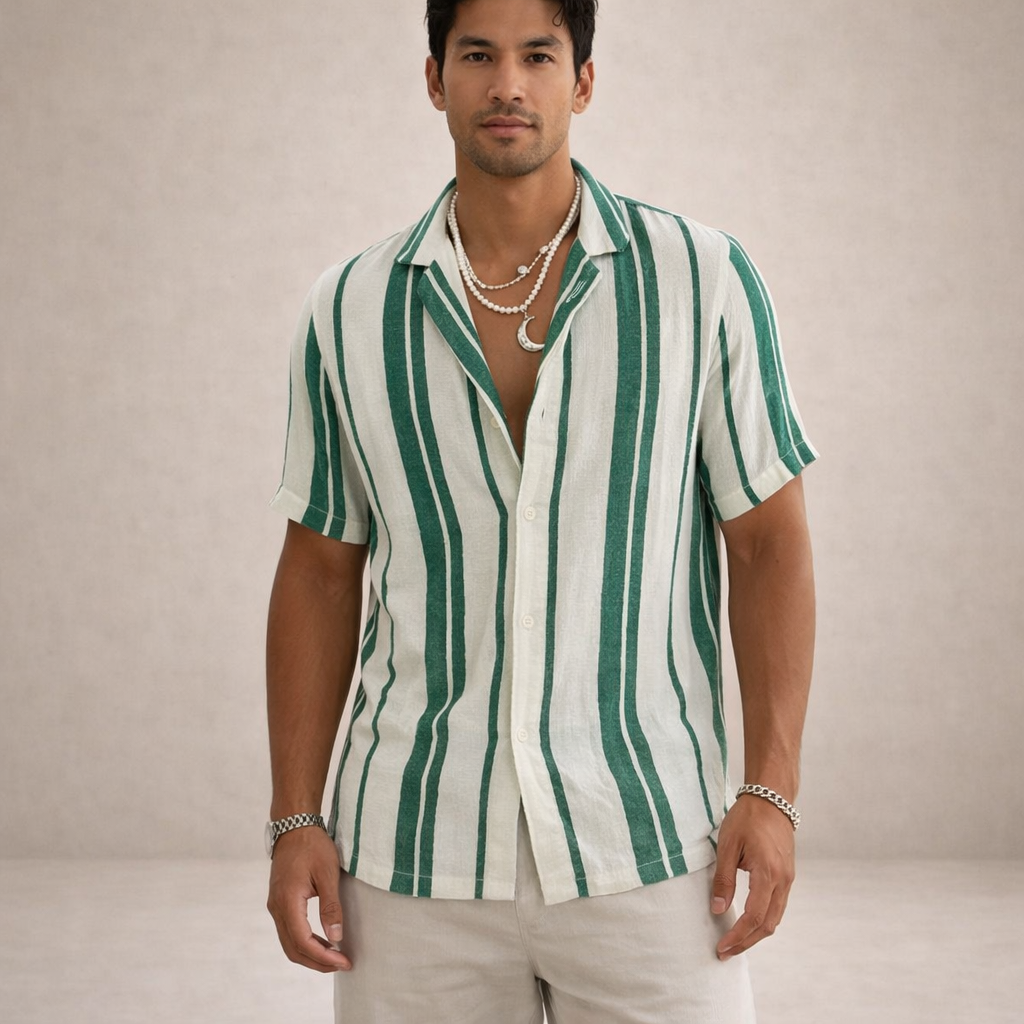 Men's Blouse Regular Fit Linen Long Sleeves Striped