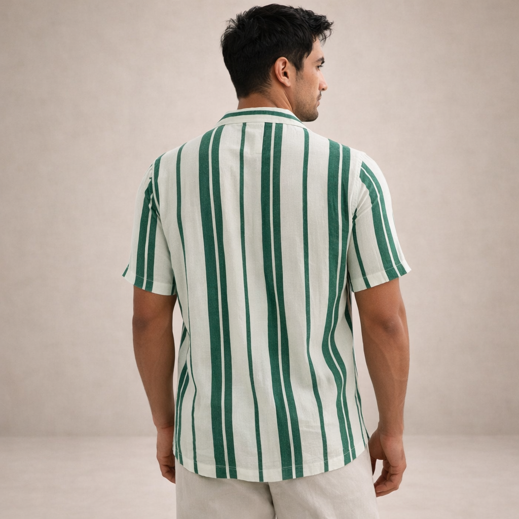 Men's Blouse Regular Fit Linen Long Sleeves Striped
