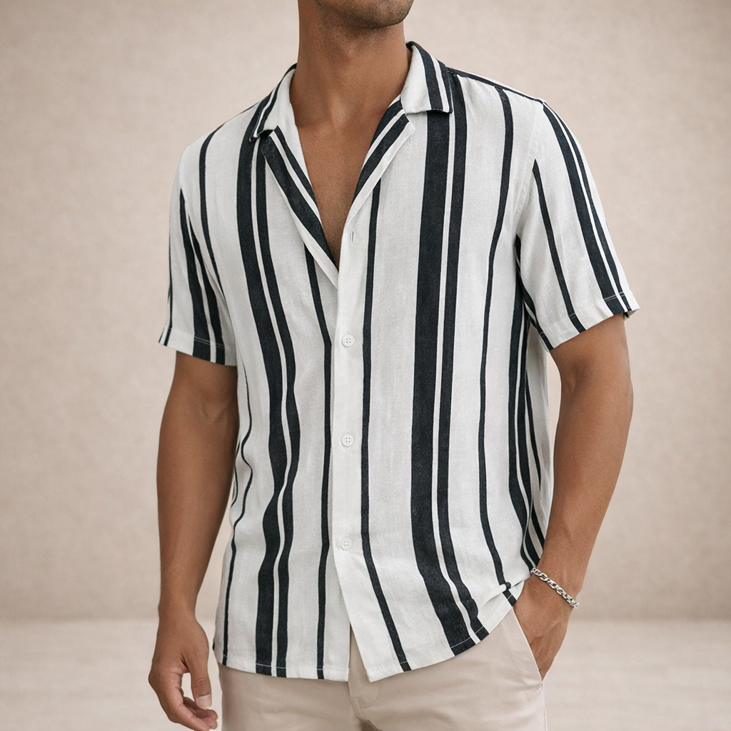 Men's Blouse Regular Fit Linen Long Sleeves Striped