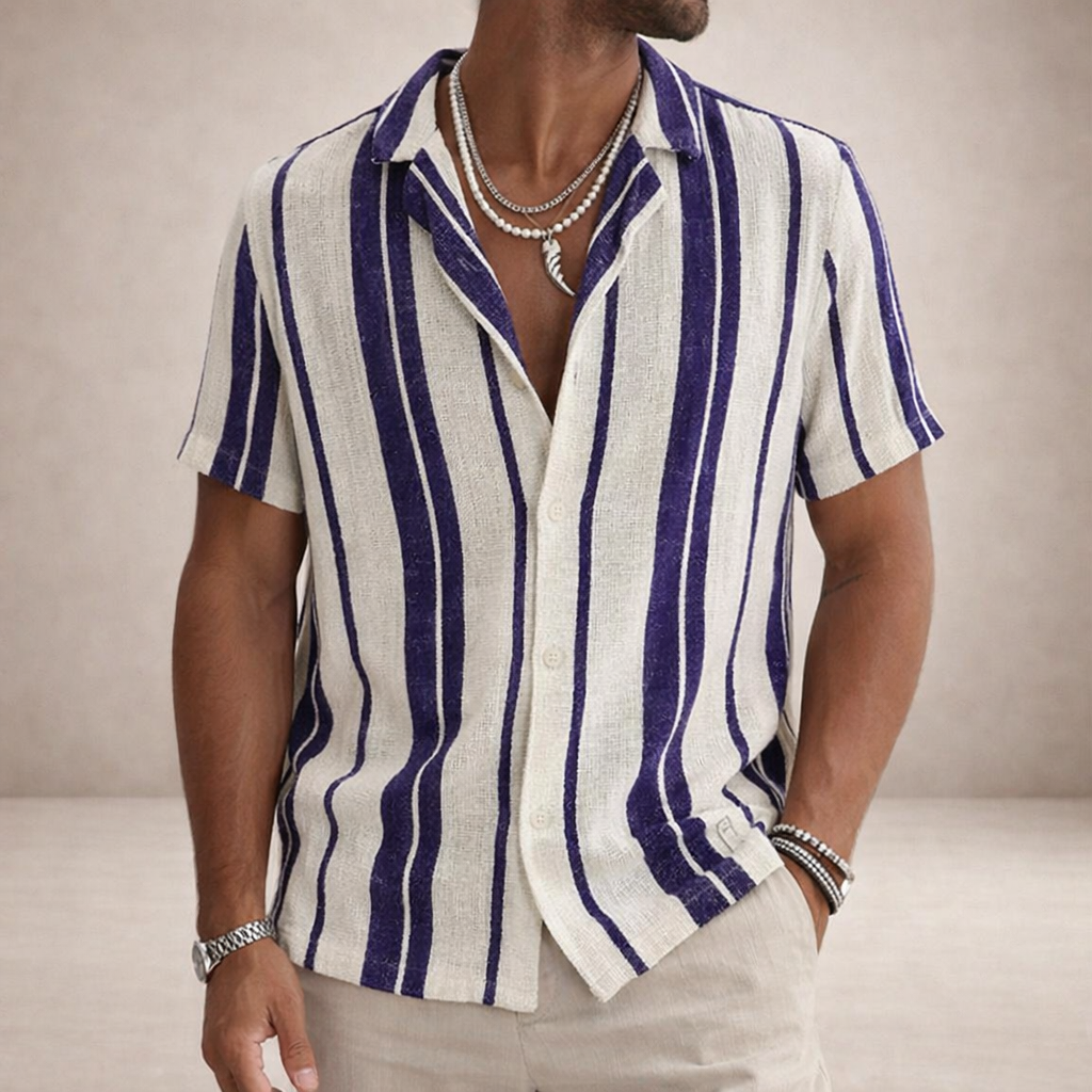 Men's Blouse Regular Fit Linen Long Sleeves Striped