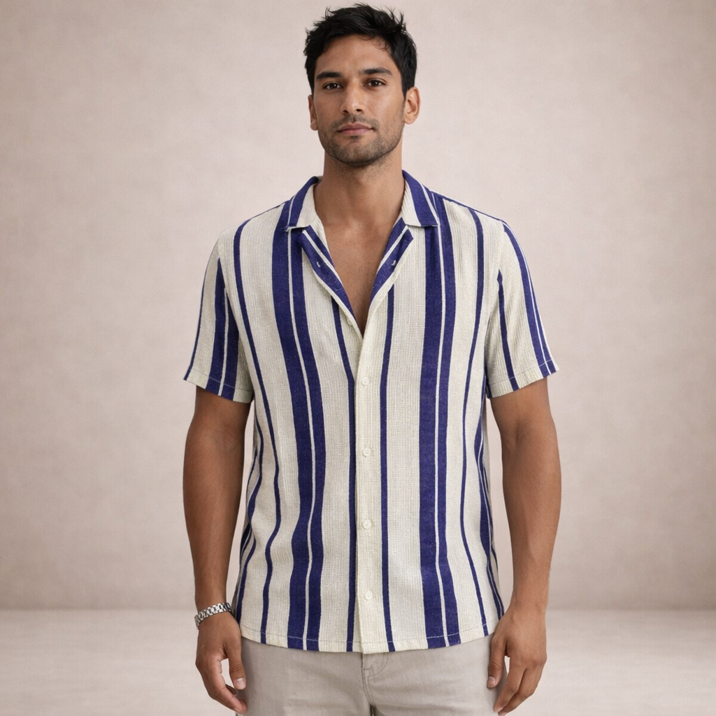 Men's Blouse Regular Fit Linen Long Sleeves Striped