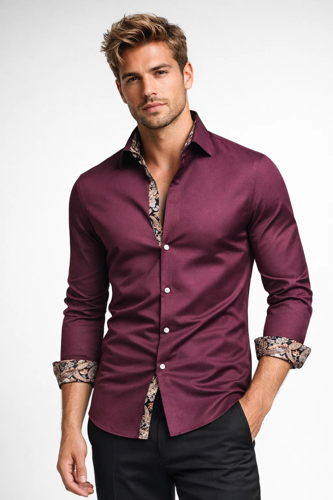 Men's Fitted Shirt Business Casual Modern Long Sleeves
