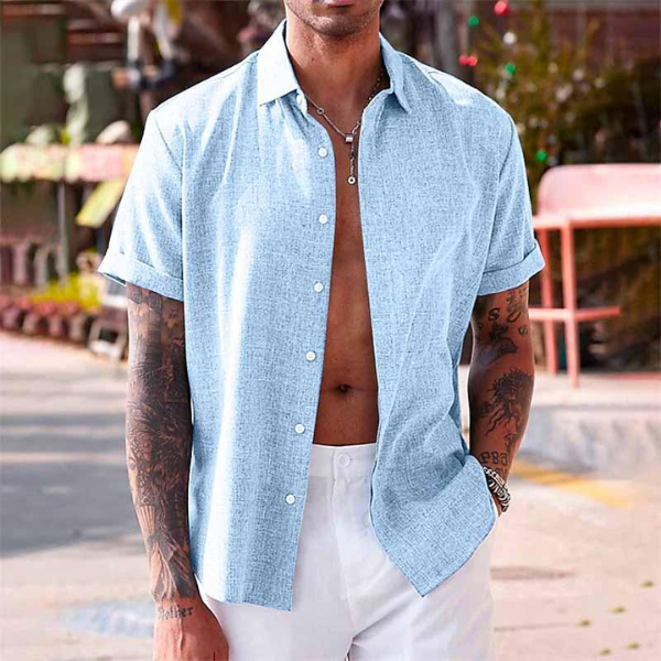 Men's Linen Shirt With Short Sleeves For Summer Days
