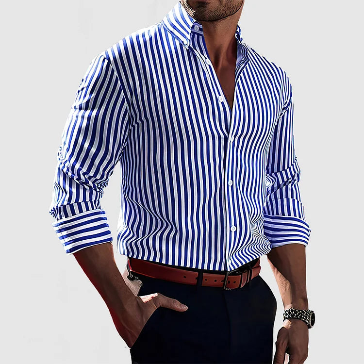 Men's Striped Button-Down Shirt with Long Sleeves