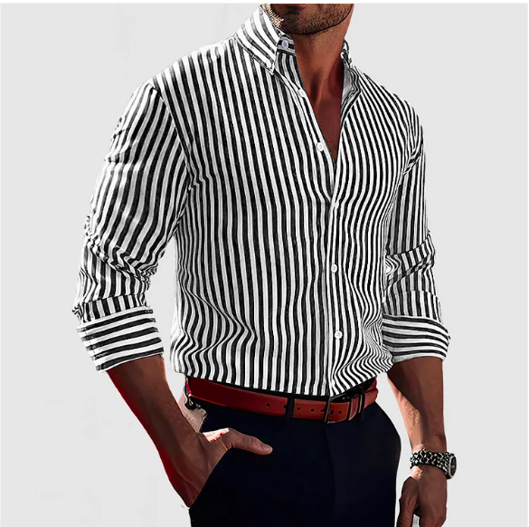 Men's Striped Button-Down Shirt with Long Sleeves
