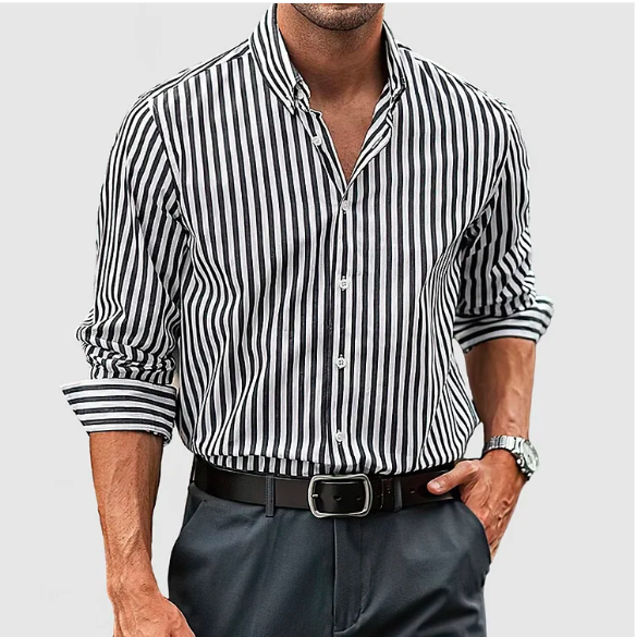 Men's Striped Button-Down Shirt with Long Sleeves
