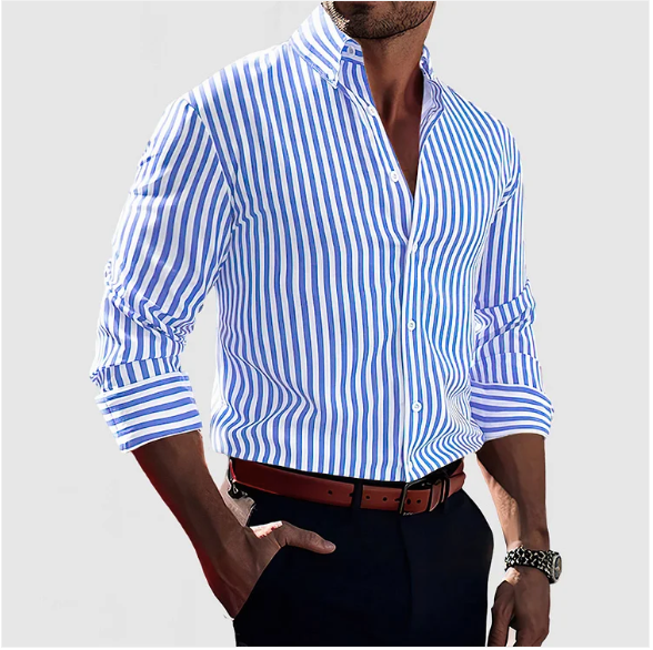 Men's Striped Button-Down Shirt with Long Sleeves