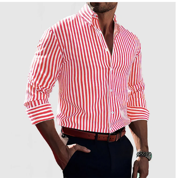 Men's Striped Button-Down Shirt with Long Sleeves