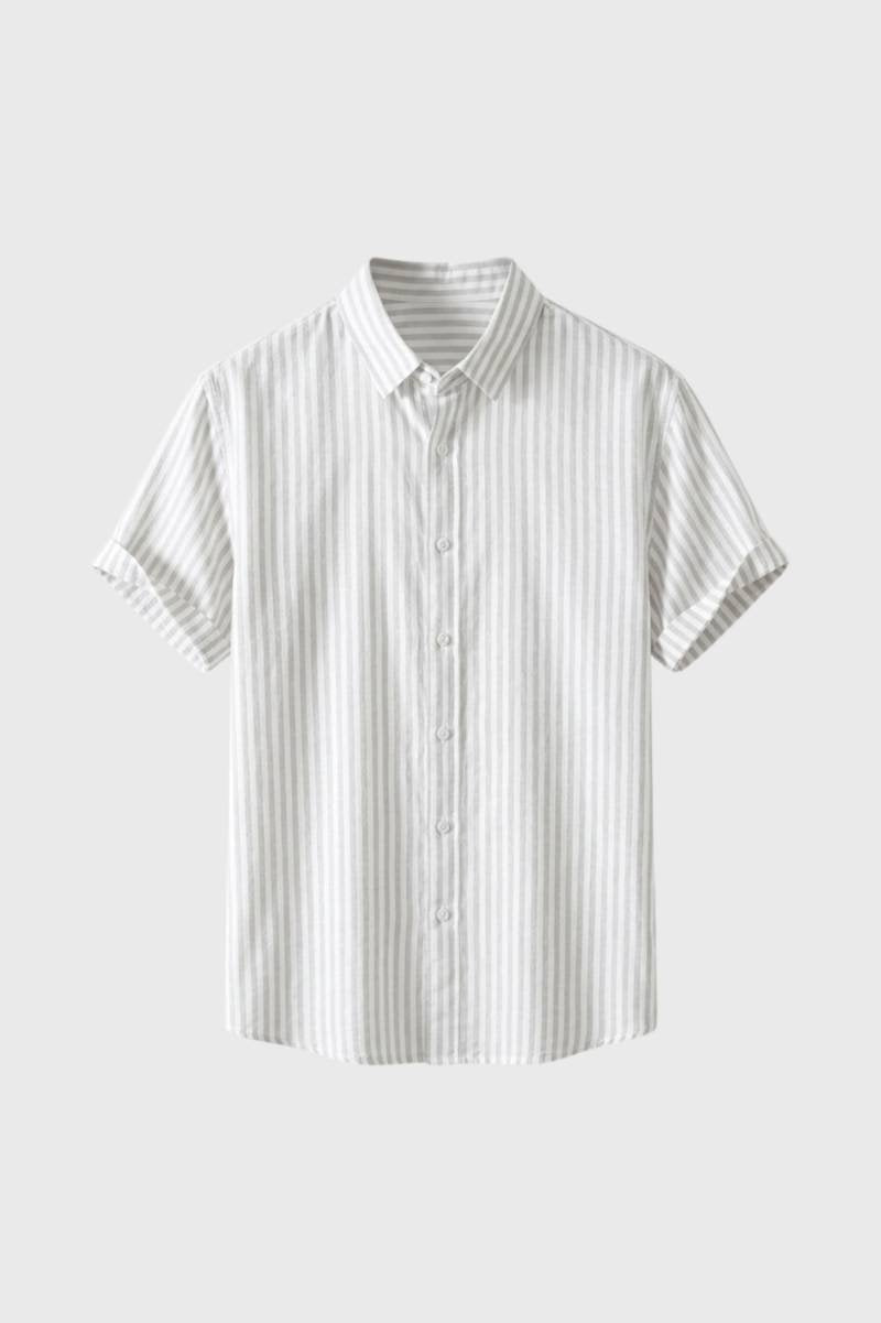 Men's Striped Short Sleeve Shirt Button Closure Casual Business