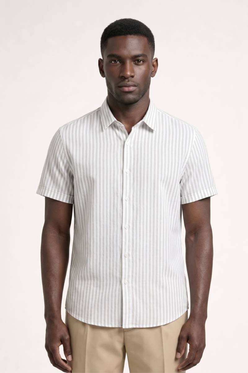 Men's Striped Short Sleeve Shirt Button Closure Casual Business