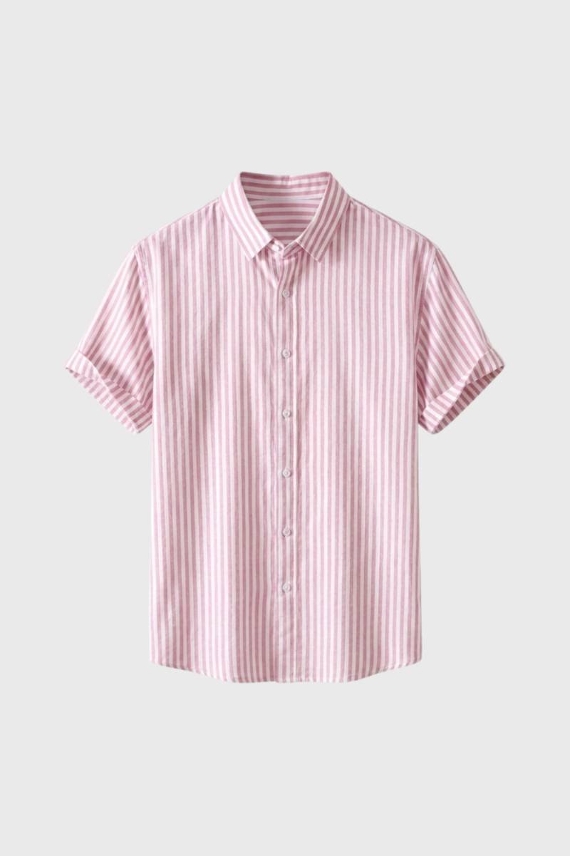 Men's Striped Short Sleeve Shirt Button Closure Casual Business