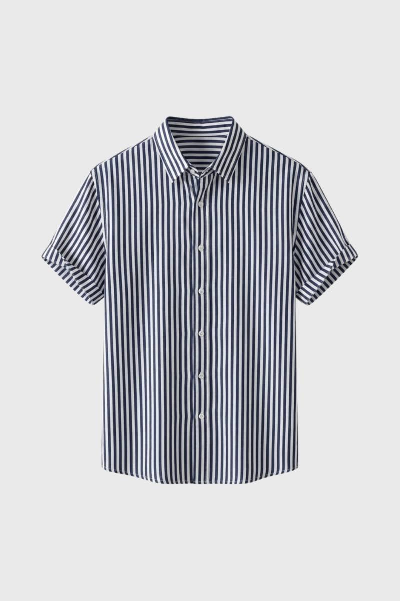 Men's Striped Short Sleeve Shirt Button Closure Casual Business