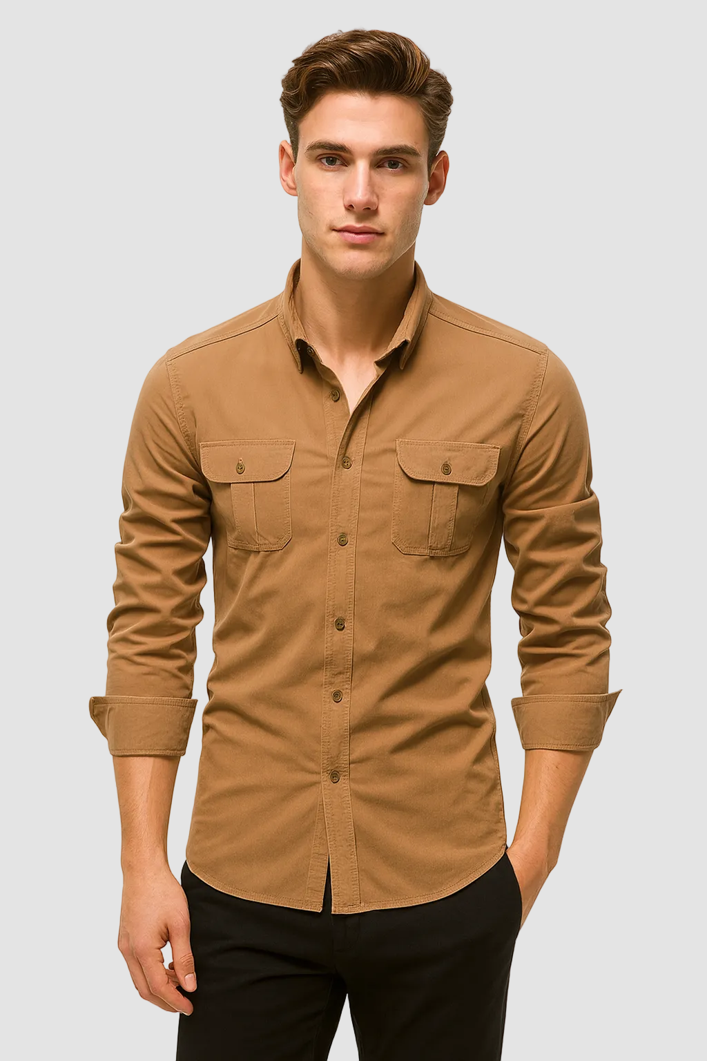 Men's shirt with long sleeves and chest pockets