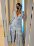 Molly Deep V-Neck Ruffle Maxi Dress