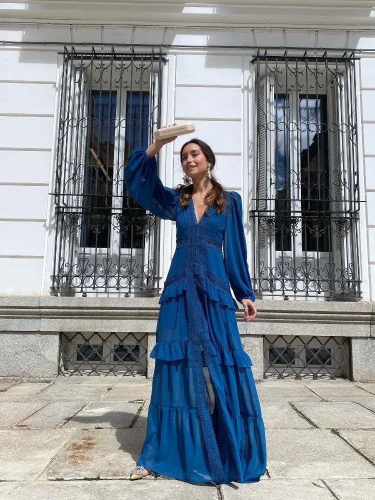 Molly Deep V-Neck Ruffle Maxi Dress