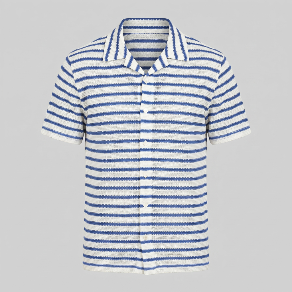 Open Knit Stripe Resort Shirt Men Summer Casual