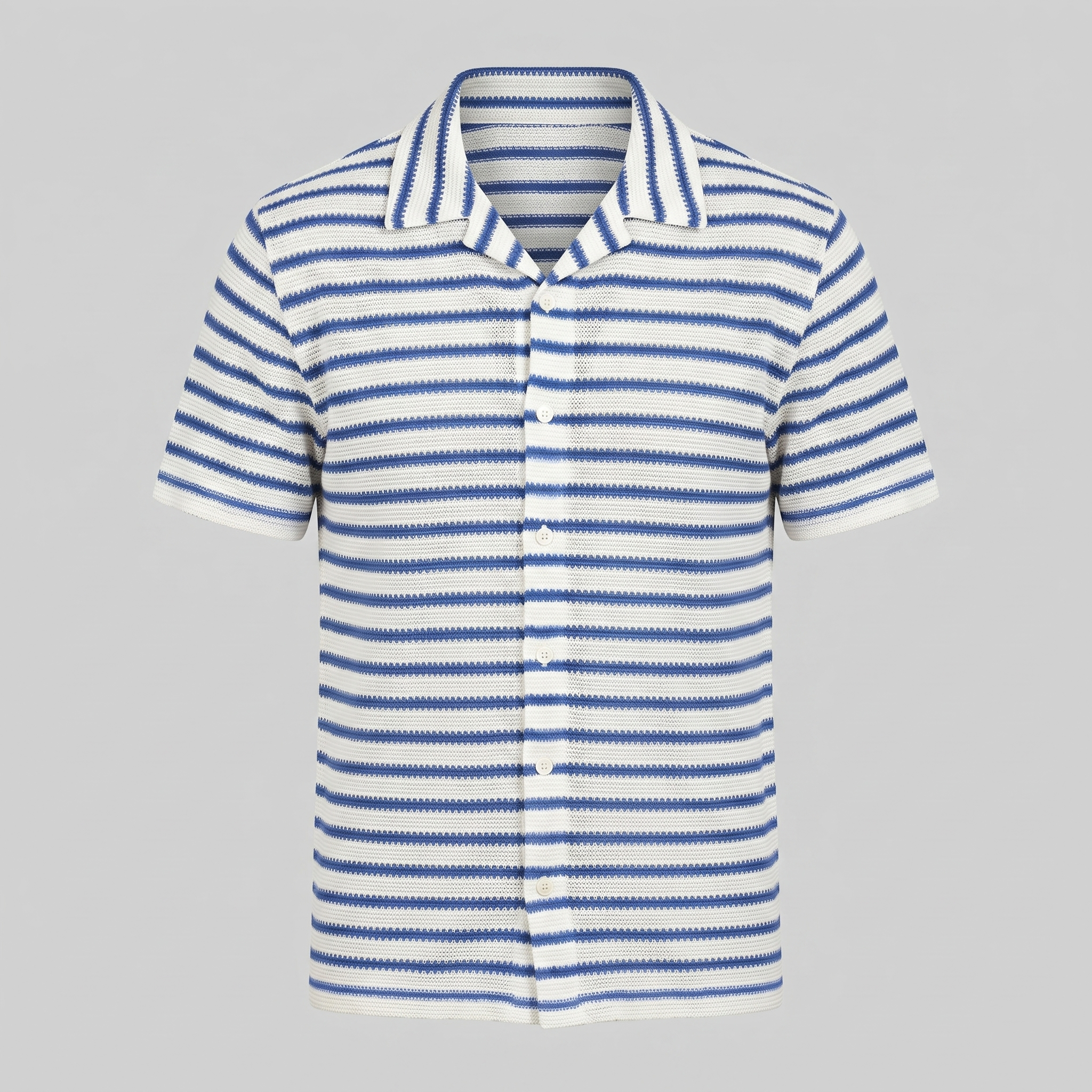 Open Knit Stripe Resort Shirt Men Summer Casual