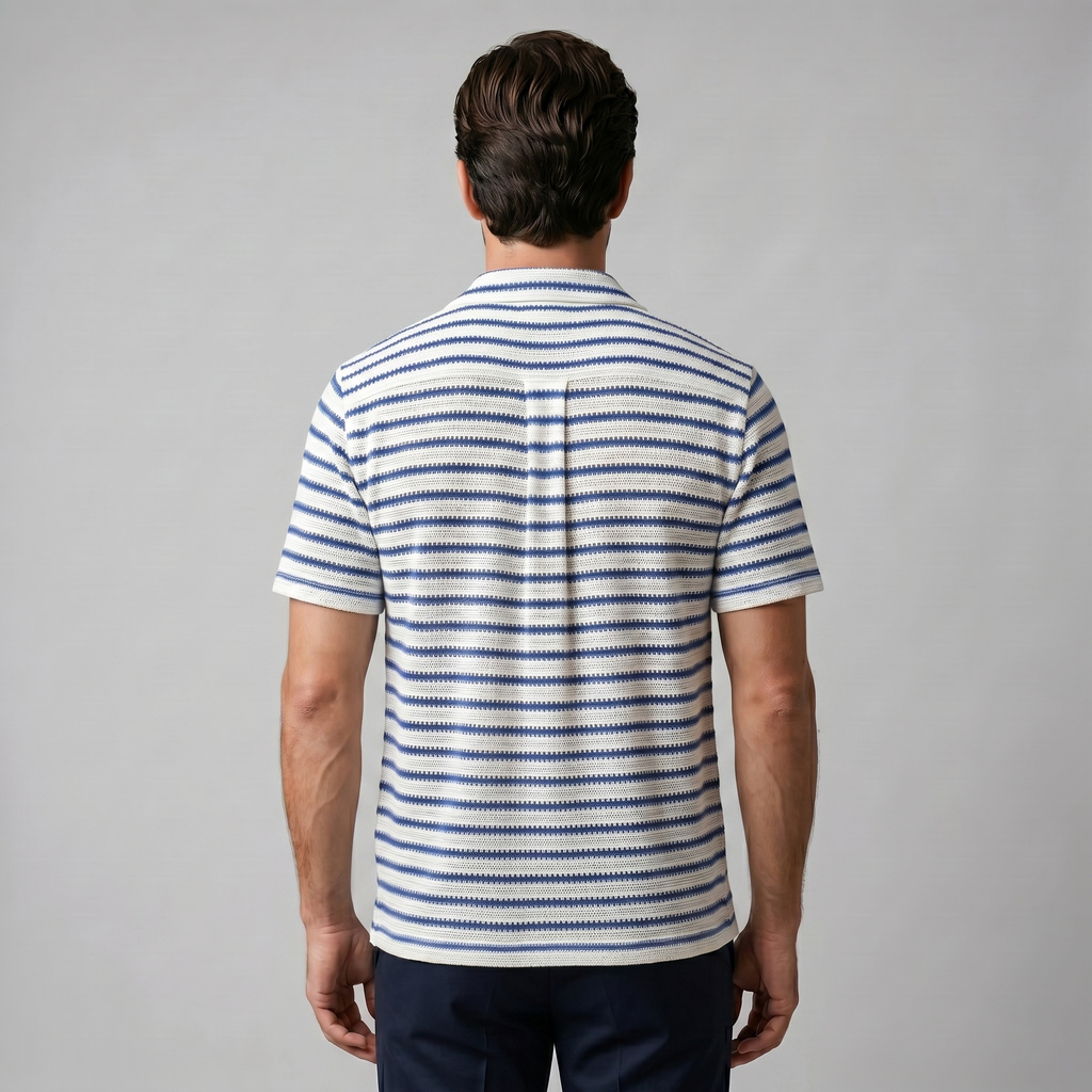 Open Knit Stripe Resort Shirt Men Summer Casual