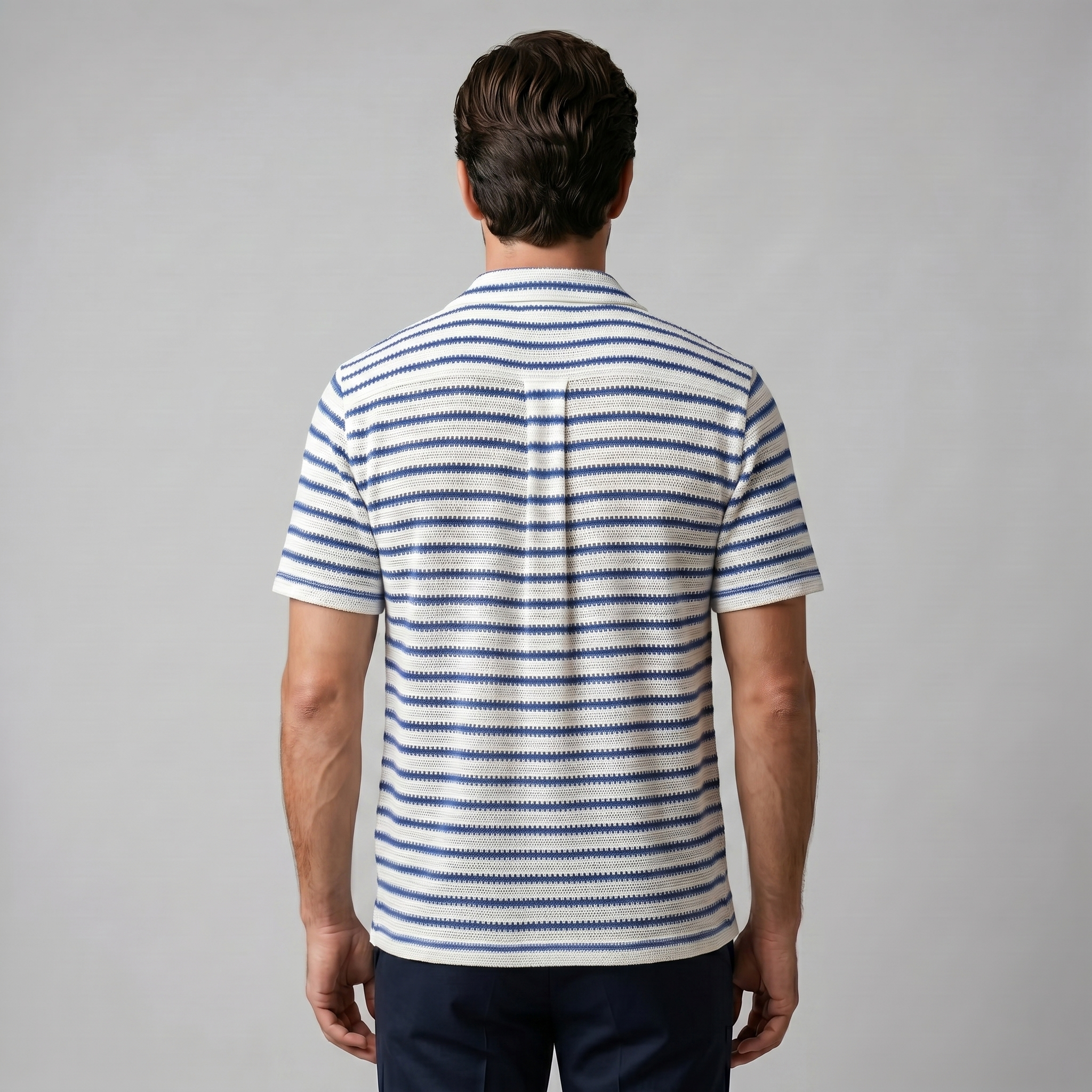 Open Knit Stripe Resort Shirt Men Summer Casual