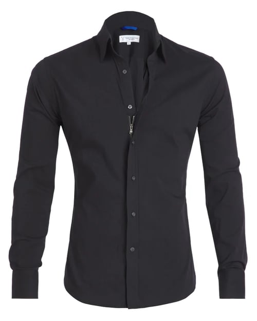 Oxford Shirt Men Slim Fit Stretch With Zipper Closure