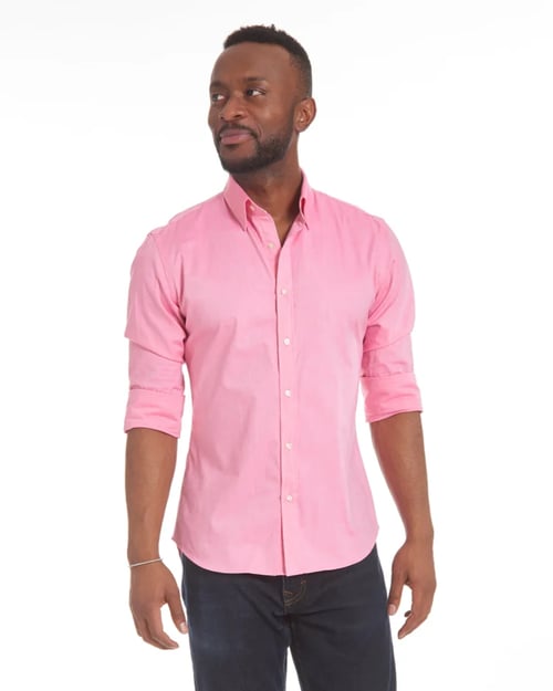 Oxford Shirt Men Slim Fit Stretch With Zipper Closure