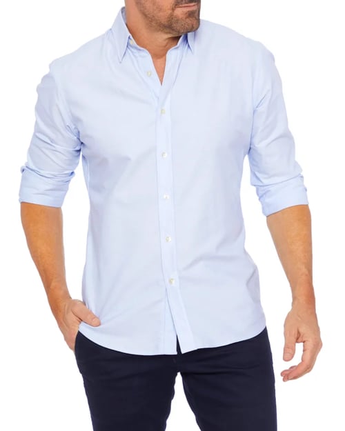 Oxford Shirt Men Slim Fit Stretch With Zipper Closure