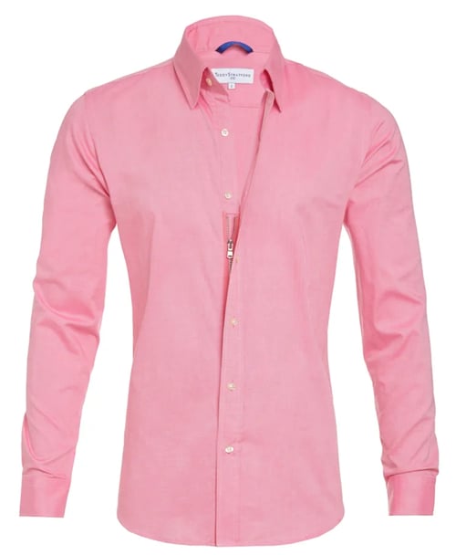 Oxford Shirt Men Slim Fit Stretch With Zipper Closure