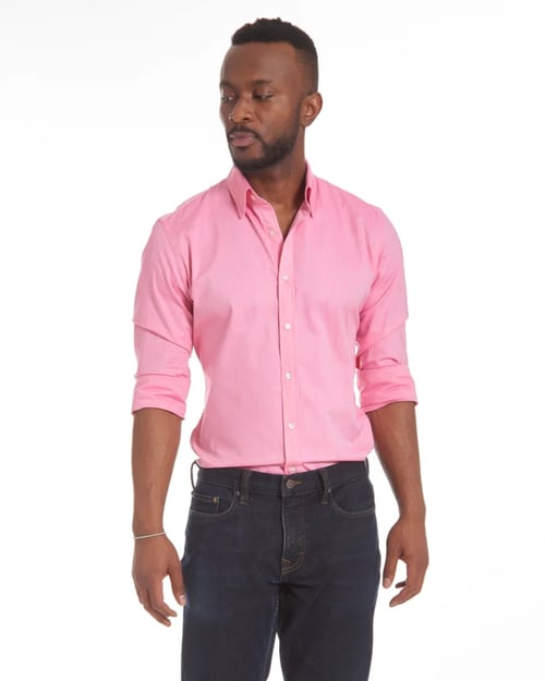 Oxford Shirt Men Slim Fit Stretch With Zipper Closure