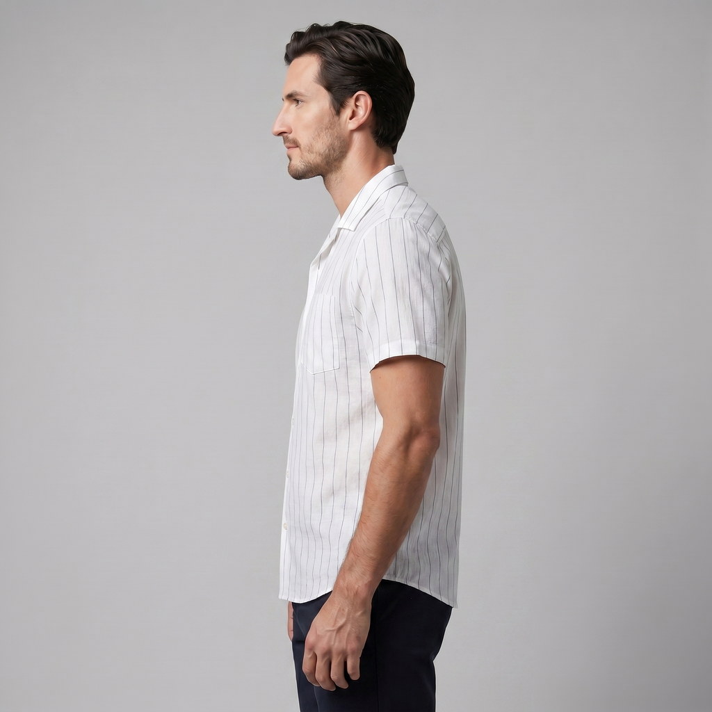 Pinstripe Camp Shirt Men Short Sleeves Casual Summer